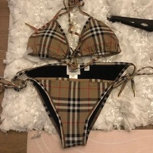 New BURBERRY Cobb Vintage Check Triangle bikini top and bottom
